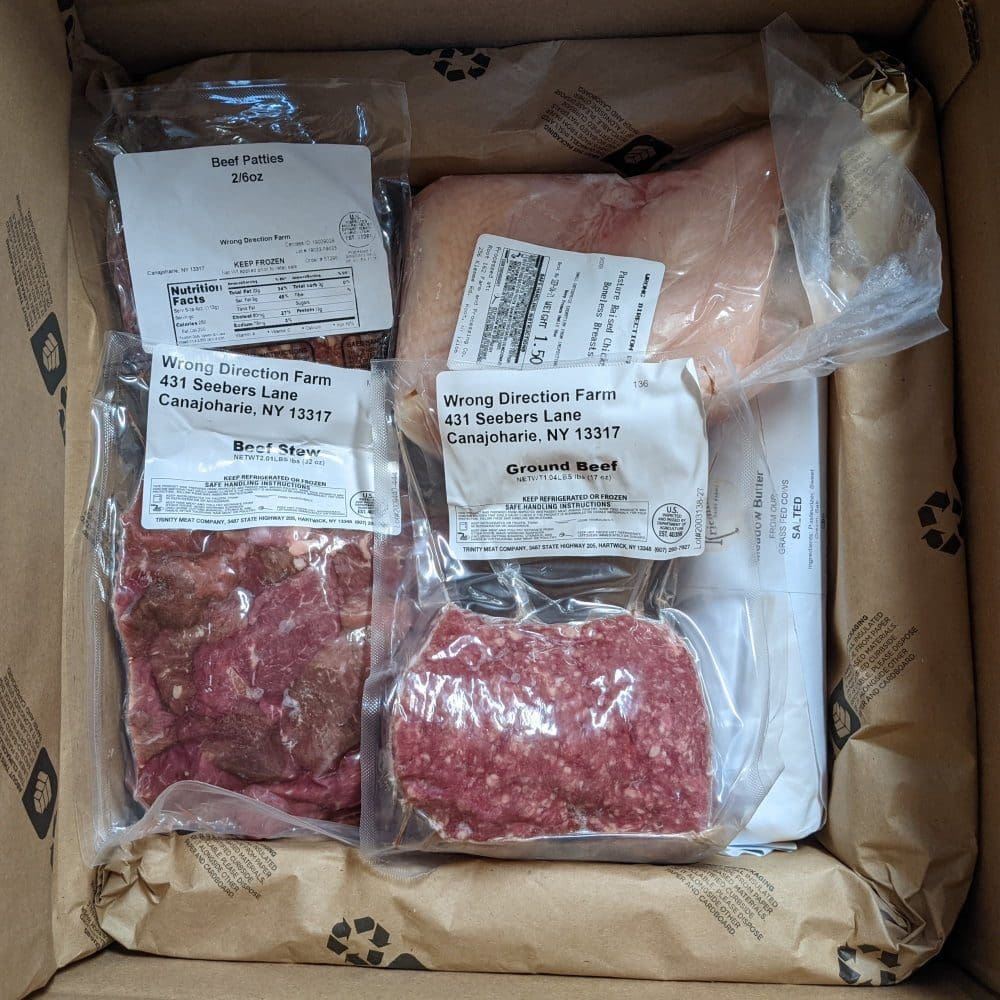 Certified organic, pasture raised chicken and turkey and grass fed beef delivered to your home
