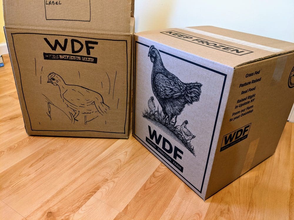 We wanted the art to reinforce the message that our chickens are pasture raised.  Pastured chickens and turkeys are more than a marketing ploy, they are a vital part of a regenerative farm ecosystem, working alongside our grass fed beef cattle to create grasslands and forests that contribute to environmental health.